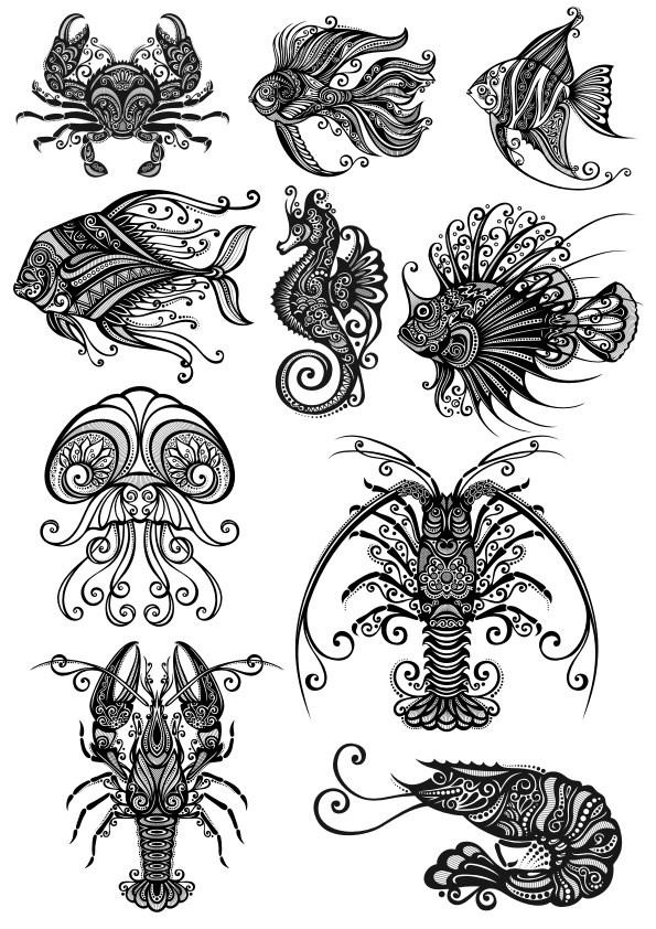 Ornament Sea Amimals Art Vector Pack CDR File