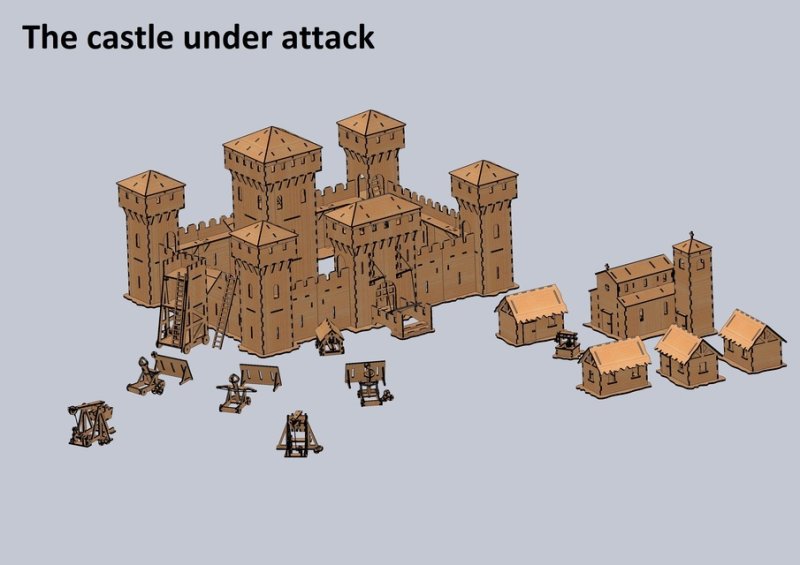 Laser Cut Castle Under Attack DXF File Free Download - 3axis.co - 3D model önizlemesi