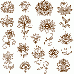 Collection of mehndi style ornamental flowers Free Vector