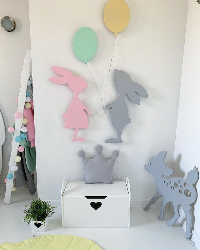 Laser Cut Bunny With Balloon Nursery Kids Room Decor Free Vector Download - 3axis.co - 3D model önizlemesi