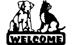 Welcome Sign Dog And Cat dxf File