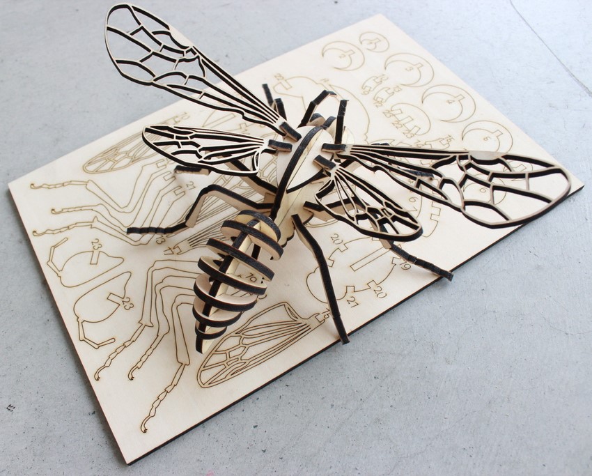 Laser Cut Bee 3D Puzzle 4mm Free Vector