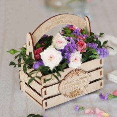 Laser Cut Wooden Flowers Basket Free Vector