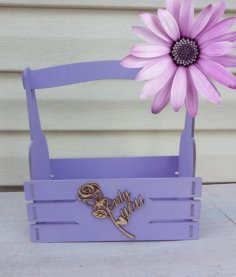 Laser Cut Wooden Decor Basket With Rose Free Vector