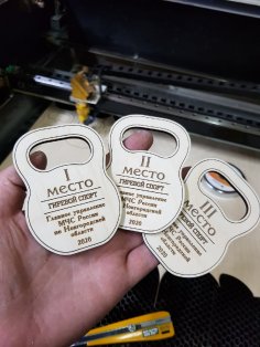 Laser Cut Kettlebell Lifting Medal Free Vector