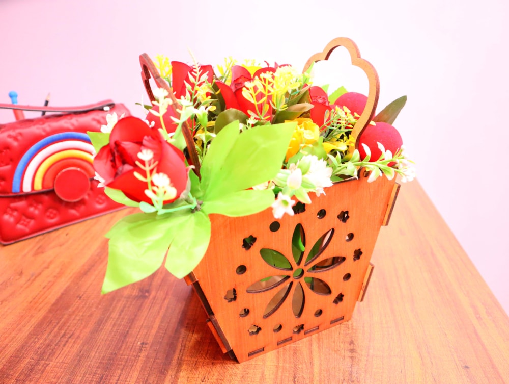 Laser Cut Flower Basket With Handle 4mm Free Vector