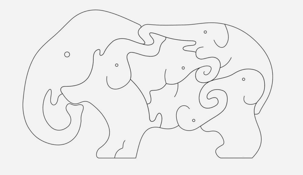 Download Elephant Animal Jigsaw Puzzle Laser Cutting Template DXF File Free Download - 3axis.co