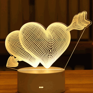 Laser Cut Two Hearts With Arrow Acrylic 3D Night Light Free Vector