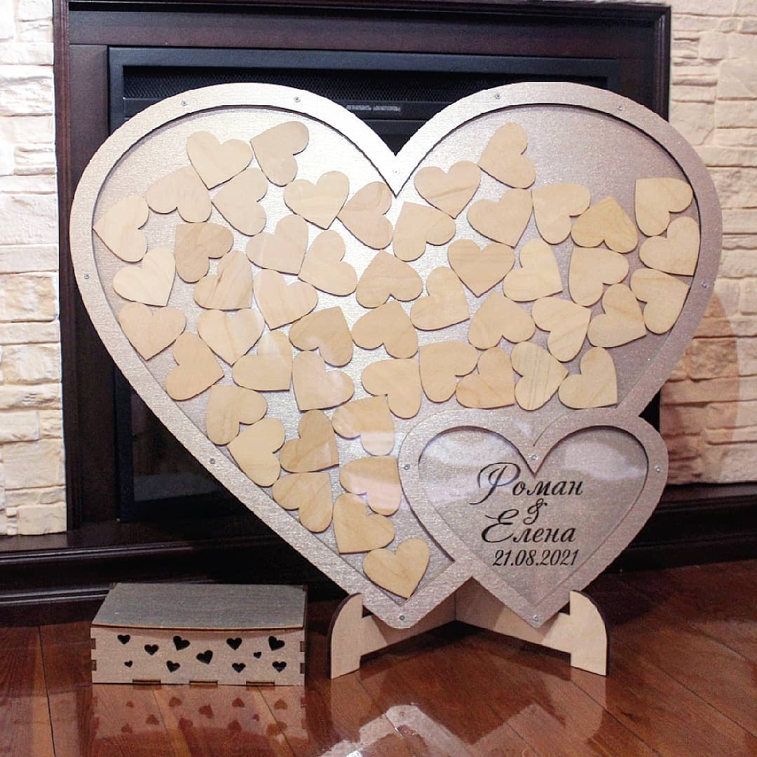 Wedding drop box heart shape Personalised guest book large gift 
