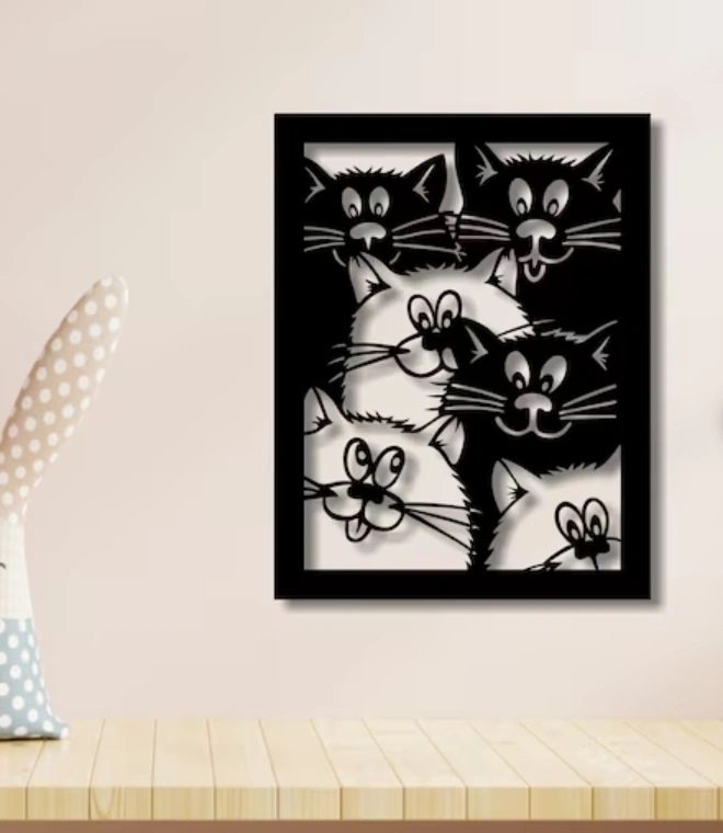 Laser Cut Cats Wall Decor Free Vector Download - 3axis.co - 3D model önizlemesi