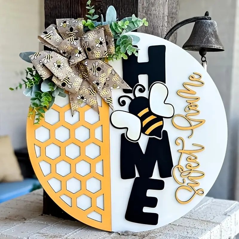 Laser Cut Charming Beehive 3D Door Decoration Home Sweet Home Circular Sign Free Vector Download - 3axis.co - 3D model önizlemesi