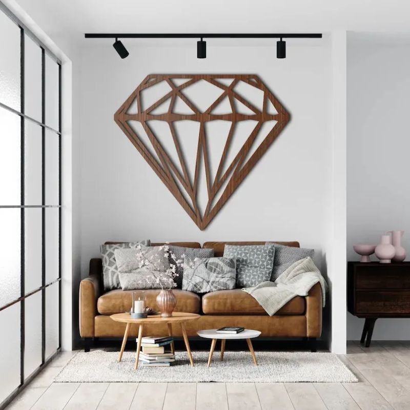 Laser Cut Wooden Geometric Diamond Wall Decor Free Vector Download - 3axis.co - 3D model önizlemesi