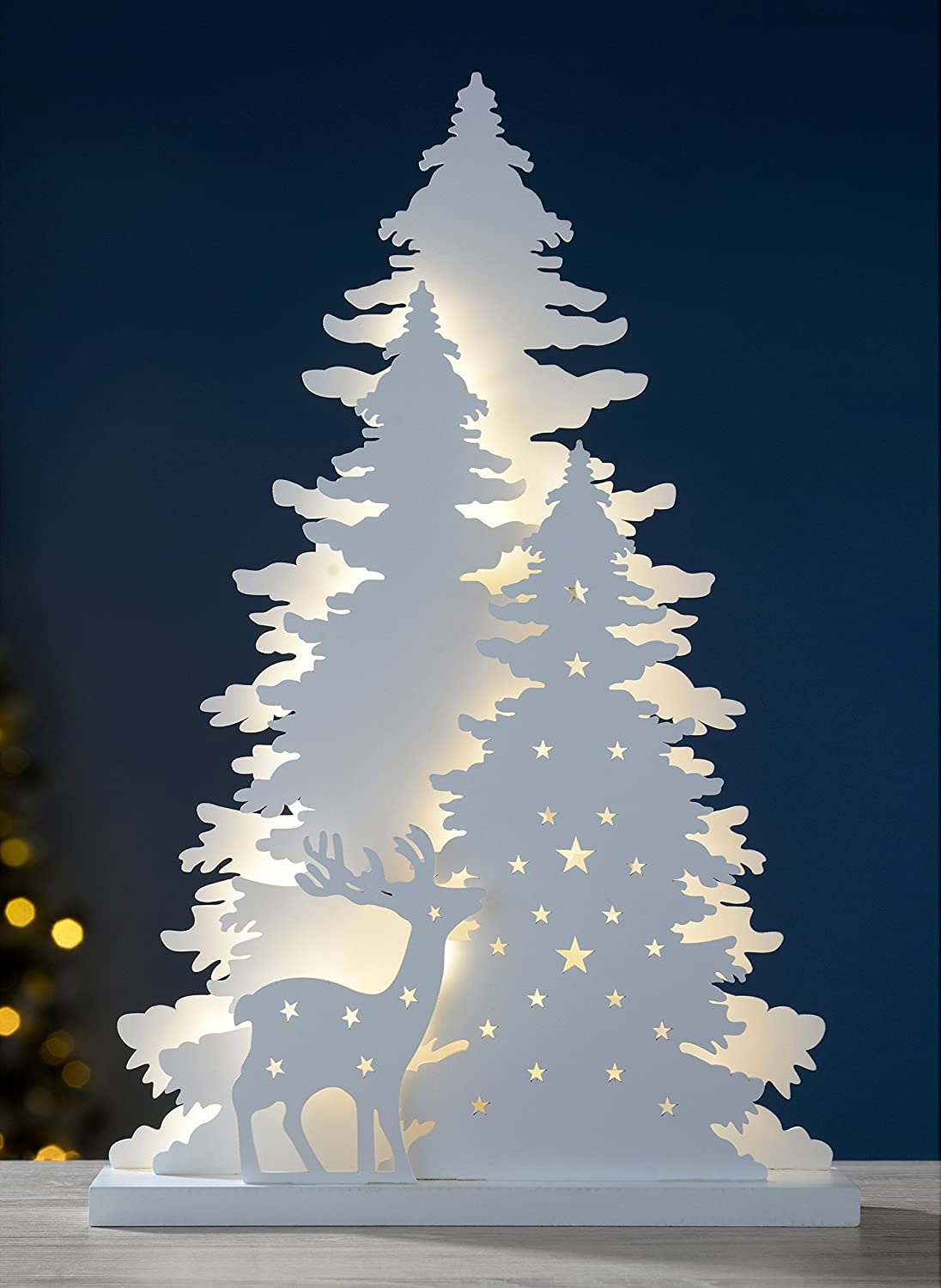 Laser Cut Tree Reindeer Scene Christmas Table Decoration Free Vector