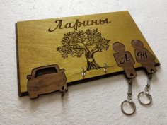 Wooden Decor Key Holder With Keychains For Couple Laser Cut Template DXF File