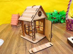 Laser Cut Wooden House Miniature Log Cabin 3mm Free Vector