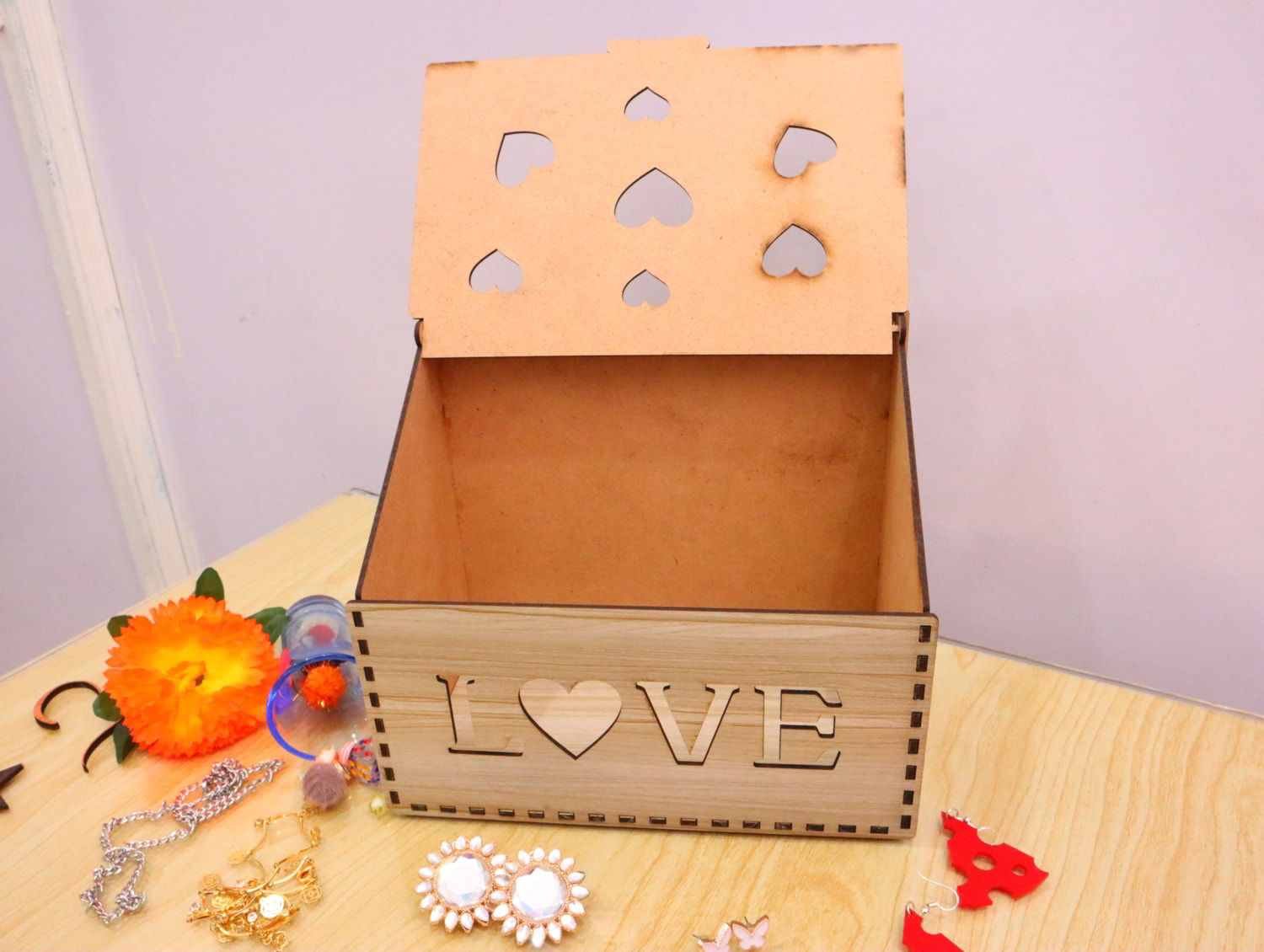 Laser Cut Love Heart Jewelry Box 3mm Free Vector