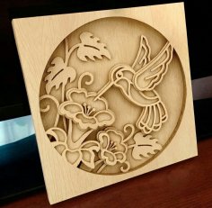 Laser Cut Hummingbird Layered Wood Art Free Vector
