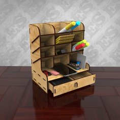 Laser Cut Wooden Desk Organizer With Drawers Pen Holder Storage Box Free Vector