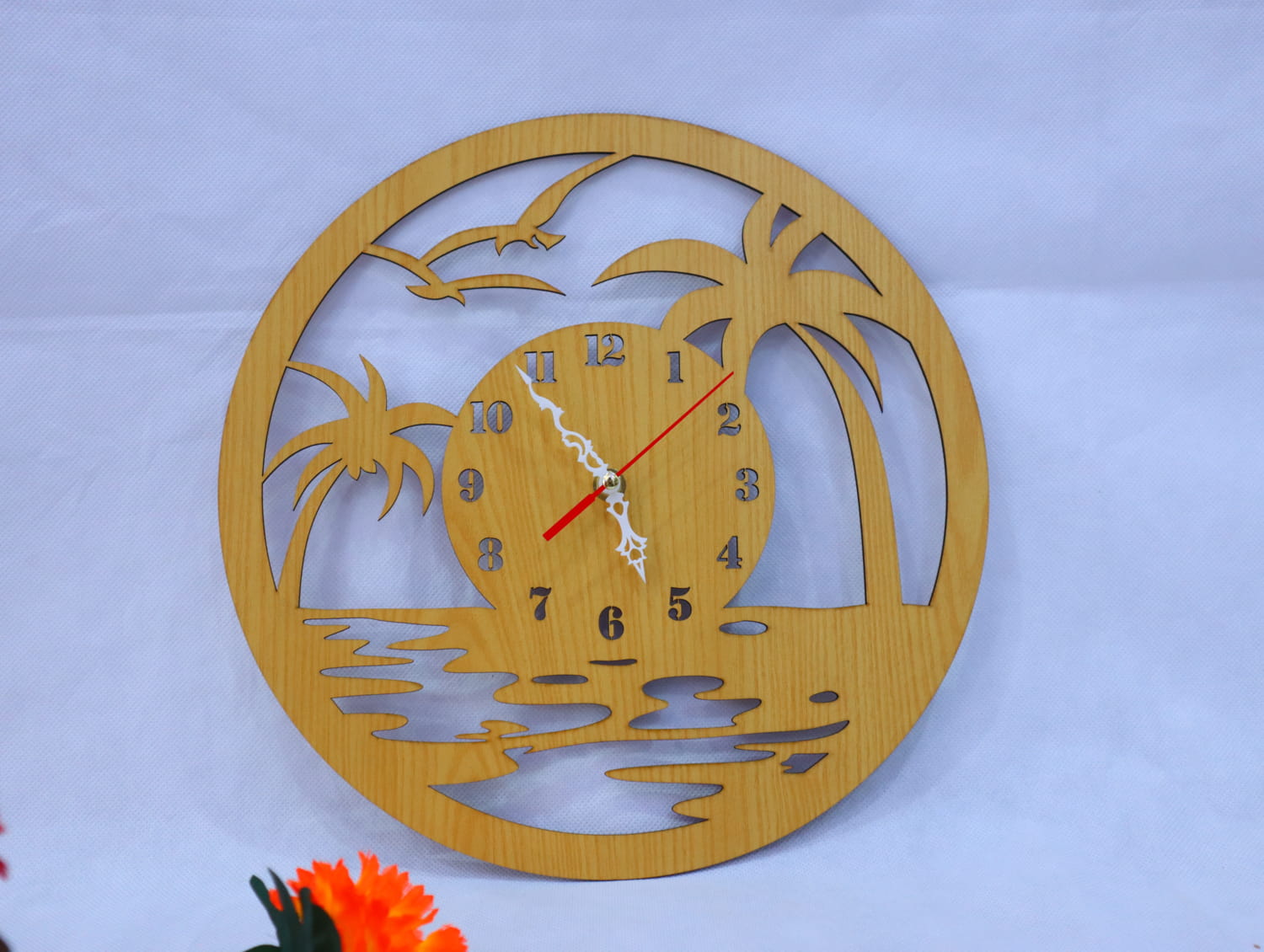 Laser Cut Wood Beach Wall Clock Free Vector