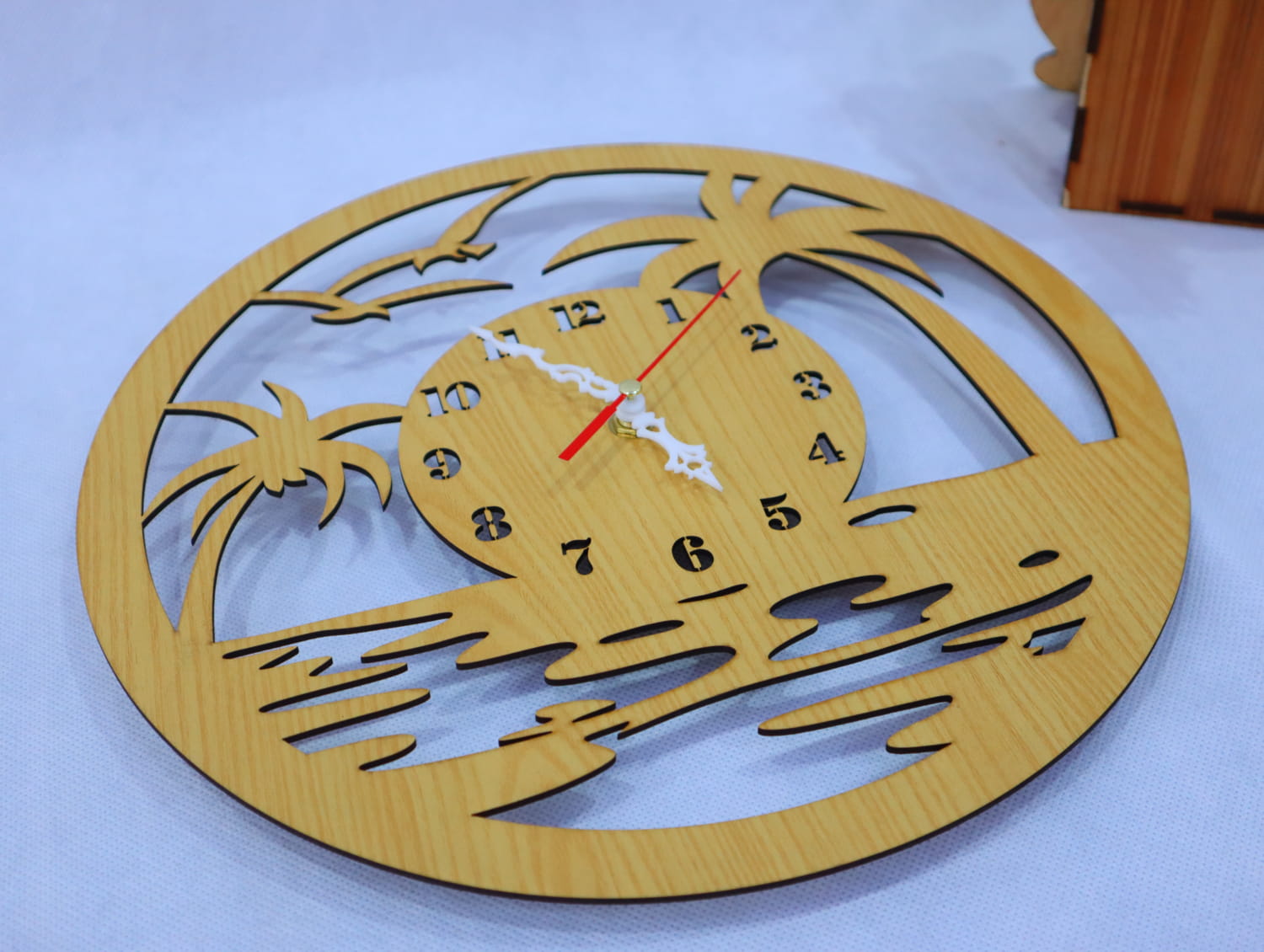 Laser Cut Wood Beach Wall Clock Free Vector