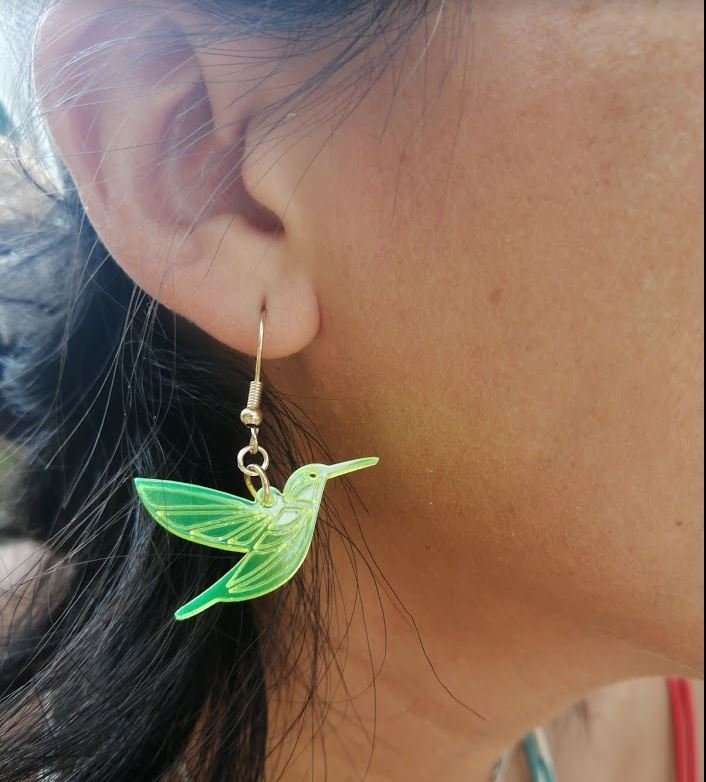 Laser Cut Hummingbird Earrings Free Vector Download - 3axis.co - 3D model önizlemesi