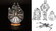 Laser Cut Stand and 3D Acrylic Light Star Wars, Millennium, Droid