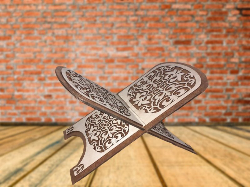 Laser Cut Decorative Wooden Quran Holder Free Vector Download - 3axis.co - 3D model önizlemesi