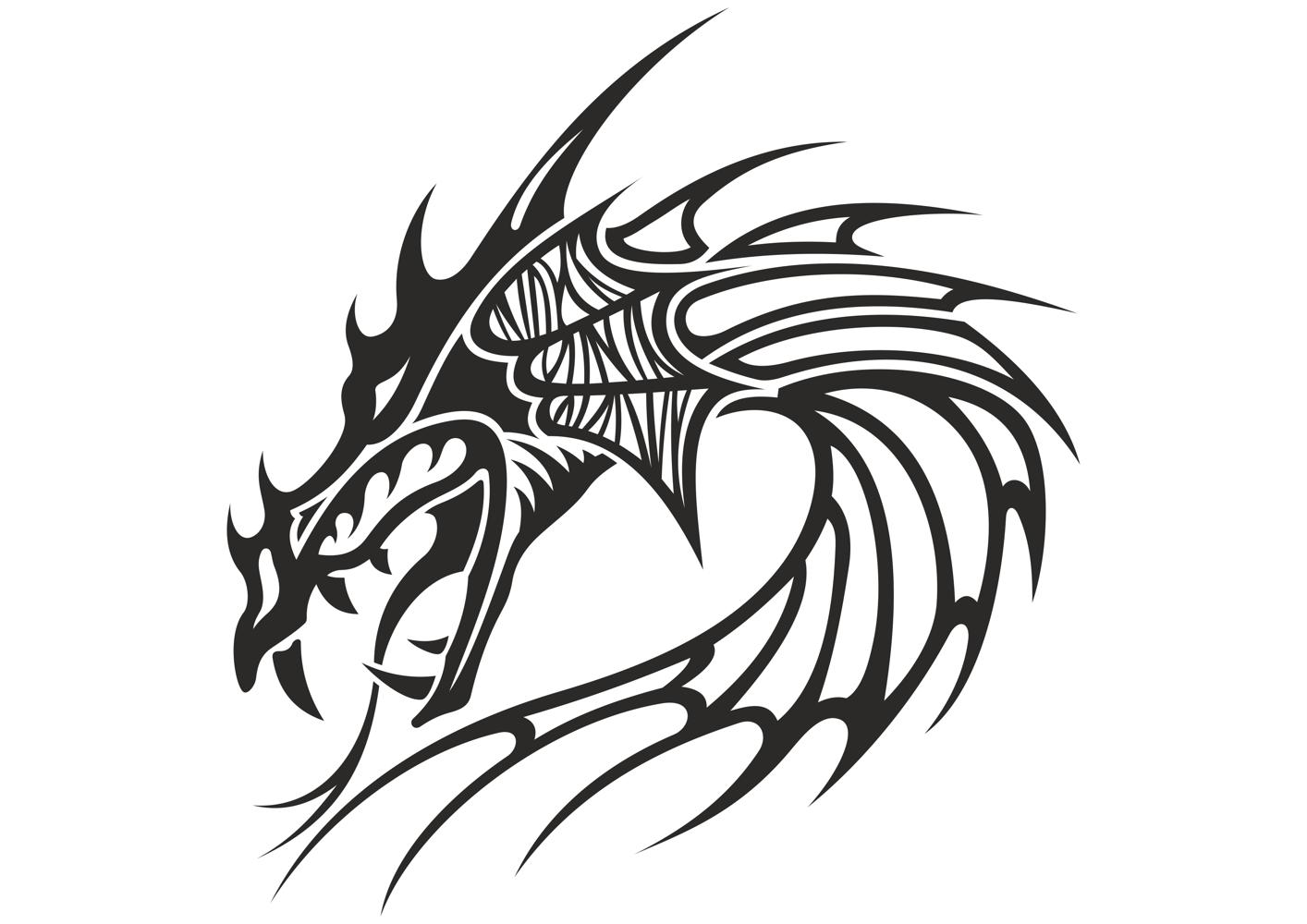 Premium Vector  Dragon head tribal tattoo black and white illustration  logo set
