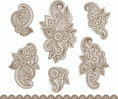 Set Mehndi Flower Pattern Henna Drawing Free Vector
