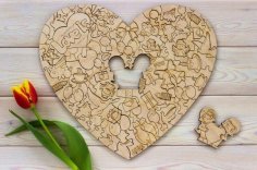 Laser Cut Love Heart Shape Puzzle Free Vector
