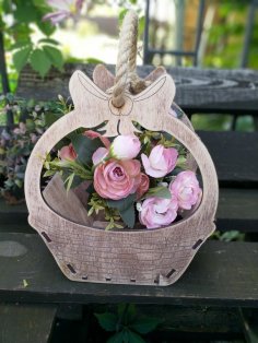 Laser Cut Basket of Plywood for Flowers Free Vector