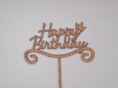 Laser Cut Wooden Happy Birthday Cake Topper Free Vector