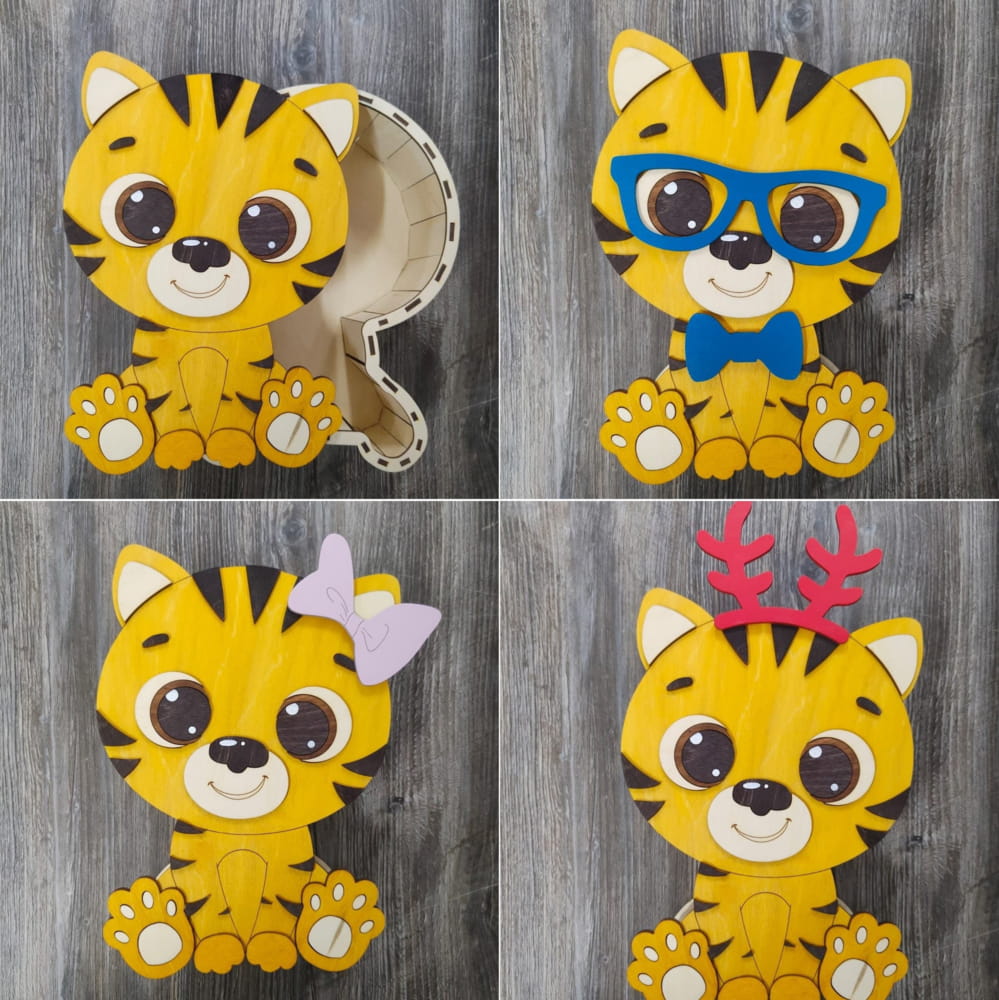 Laser Cut Tiger Box Free Vector cdr Download - 3axis.co - 3D model önizlemesi