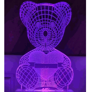 Laser Cut Teddy Bear Heart 3D Illusion Lamp Free Vector