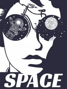 Woman Face Space Print Free Vector