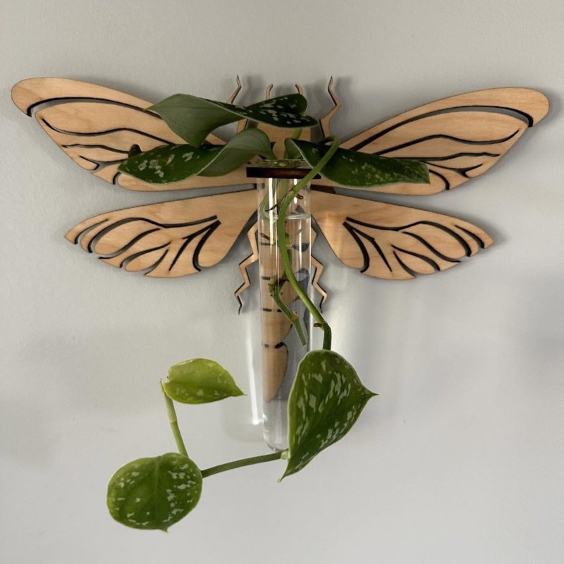 Laser Cut Dragonfly Propagation Station, Indoor Planter, Gift for Plant Lover Free Vector Download - 3axis.co - 3D model önizlemesi