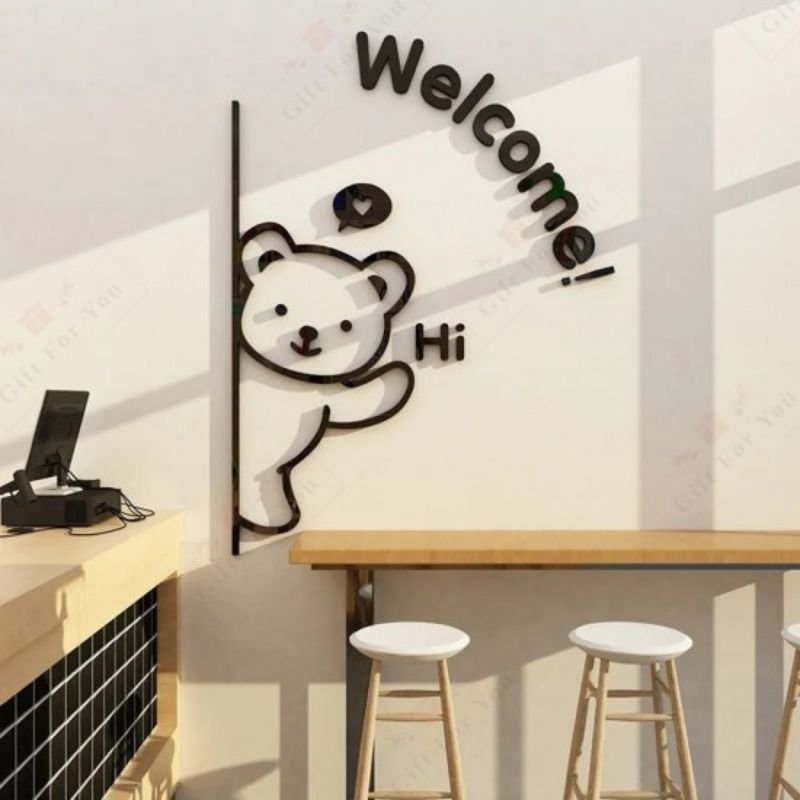 Laser Cut Cute Bear Welcome Wall Decor Free Vector Download - 3axis.co - 3D model önizlemesi