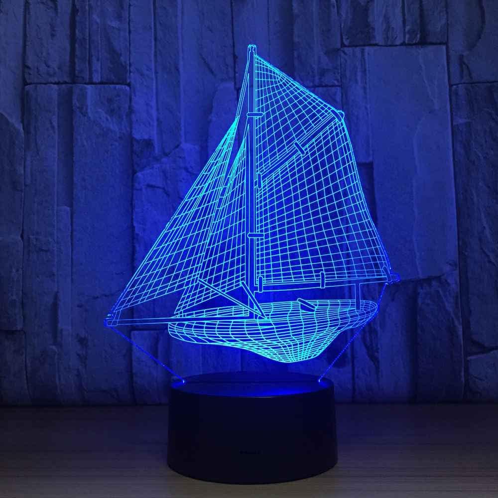 Laser Cut Sailing Boat 3D Night Lamp Free Vector