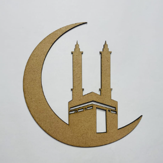 Laser Cut Holy Kaaba With Mosque And Crescent Free Vector