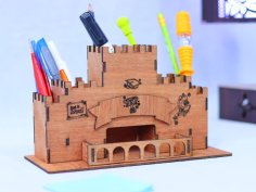 Laser Cut Castle Desk Organizer Pencil Holder Free Vector