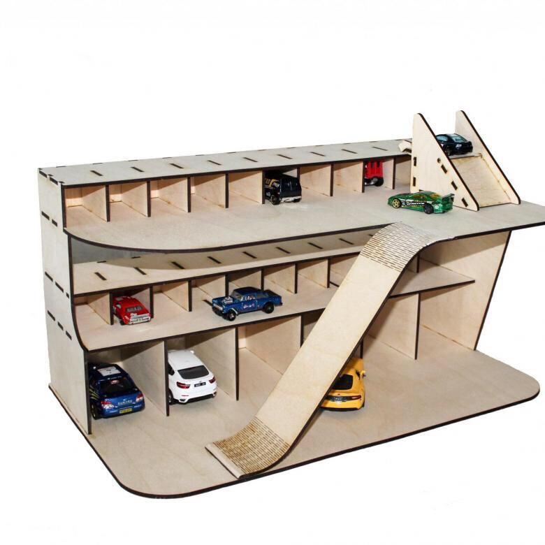 Laser Cut Wooden Toy Garage Cars Parking Free Vector