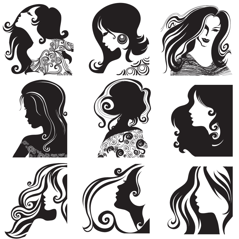 Women Hairstyle Silhouettes (.eps) Free Vector Download 