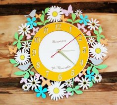 Laser Cut Chamomile Daisy Flower Wall Clock Free Vector
