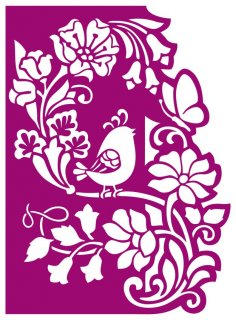 Floral panel with bird cnc router laser cutting Free Vector