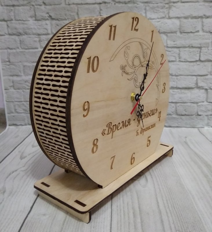 Laser Cut Round Wooden Table Desk Clock Free Vector Download - 3axis.co - 3D model önizlemesi