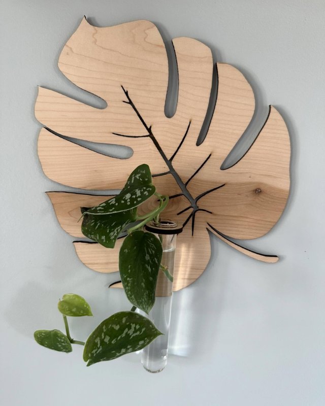 Laser Cut Bohemian Leaf Shaped Wall Planter Wooden Wall-Mounted Plant Rack For Propagation Free Vector Download - 3axis.co - 3D model önizlemesi