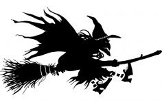 Witch Flying on Broom Silhouette dxf File