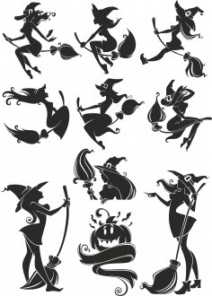 Witch Silhouette Vectors Free Vector