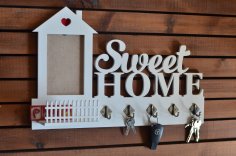 Laser Cut Sweet Home Key Hanger with Fence Free Vector