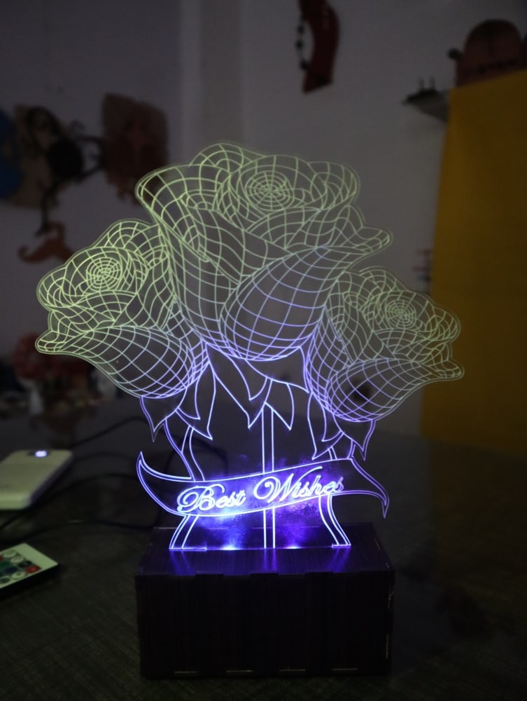 Laser Cut Best Wishes With Flower 3D Illusion Lamp DXF File